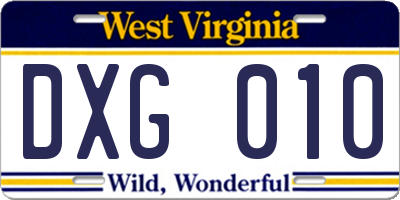 WV license plate DXG010