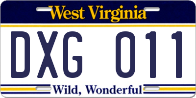 WV license plate DXG011