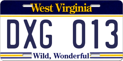 WV license plate DXG013
