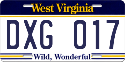 WV license plate DXG017