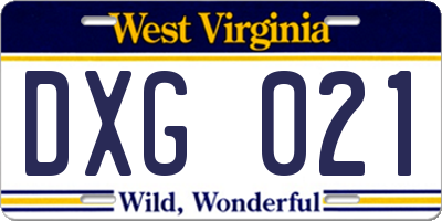 WV license plate DXG021