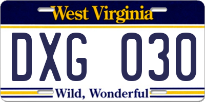 WV license plate DXG030