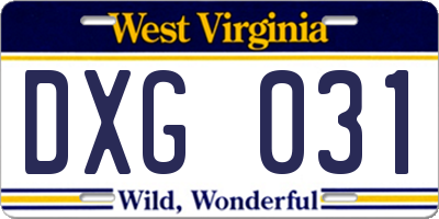 WV license plate DXG031
