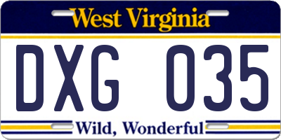 WV license plate DXG035