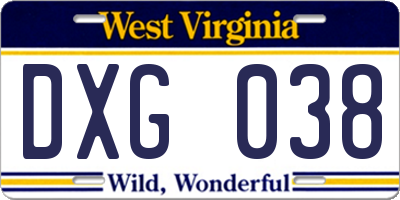 WV license plate DXG038