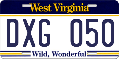 WV license plate DXG050