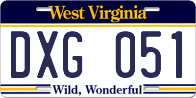 WV license plate DXG051