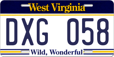 WV license plate DXG058