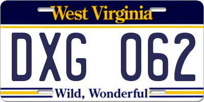 WV license plate DXG062
