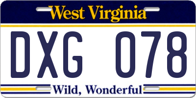WV license plate DXG078