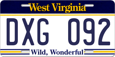 WV license plate DXG092