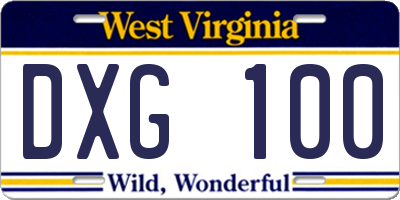 WV license plate DXG100