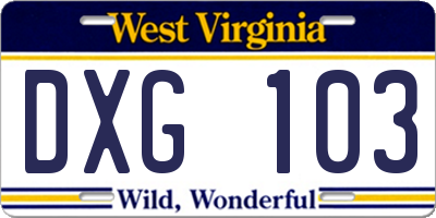 WV license plate DXG103