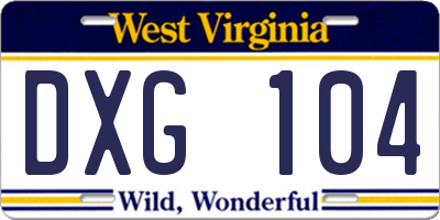 WV license plate DXG104
