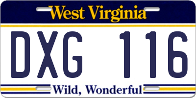 WV license plate DXG116