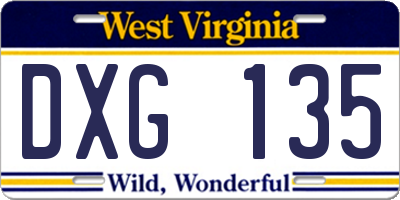 WV license plate DXG135