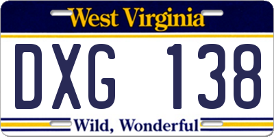 WV license plate DXG138