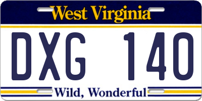 WV license plate DXG140