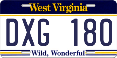 WV license plate DXG180