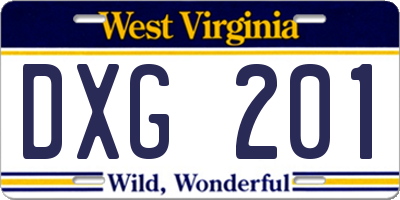 WV license plate DXG201