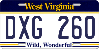 WV license plate DXG260