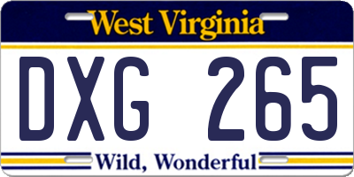 WV license plate DXG265