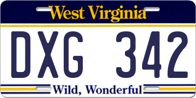 WV license plate DXG342