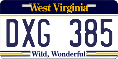 WV license plate DXG385
