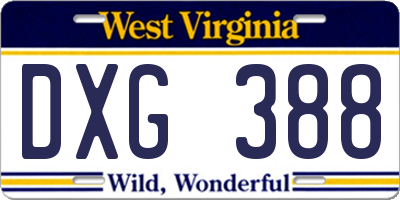 WV license plate DXG388