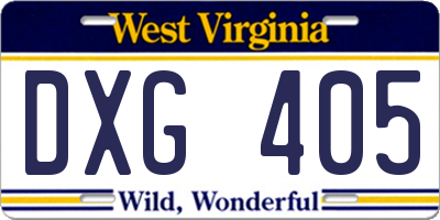 WV license plate DXG405