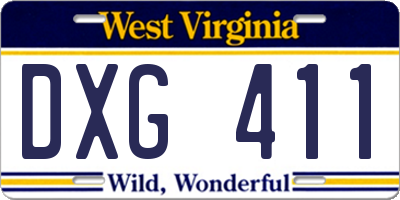 WV license plate DXG411