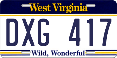 WV license plate DXG417