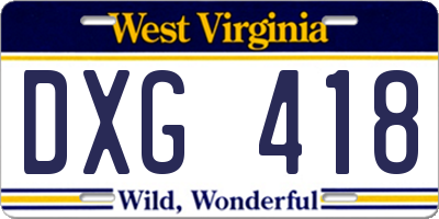 WV license plate DXG418