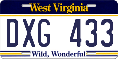 WV license plate DXG433