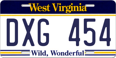 WV license plate DXG454