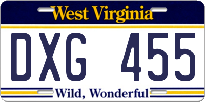 WV license plate DXG455