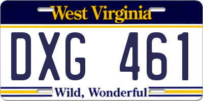 WV license plate DXG461