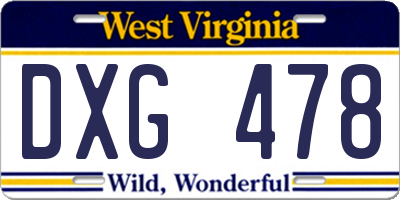 WV license plate DXG478