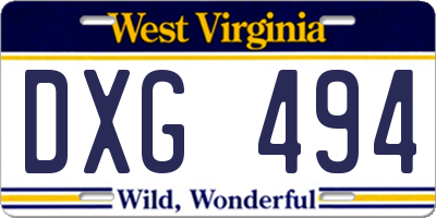 WV license plate DXG494