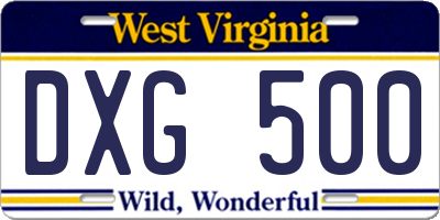 WV license plate DXG500