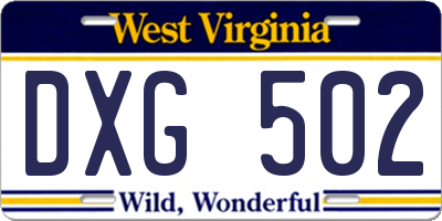 WV license plate DXG502