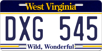 WV license plate DXG545