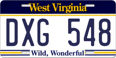 WV license plate DXG548