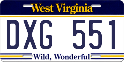 WV license plate DXG551