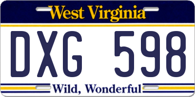 WV license plate DXG598
