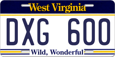WV license plate DXG600