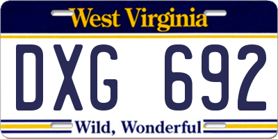 WV license plate DXG692