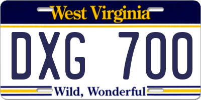 WV license plate DXG700