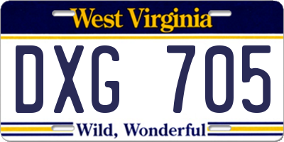 WV license plate DXG705
