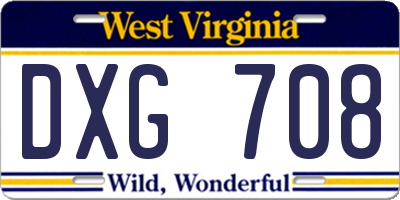 WV license plate DXG708